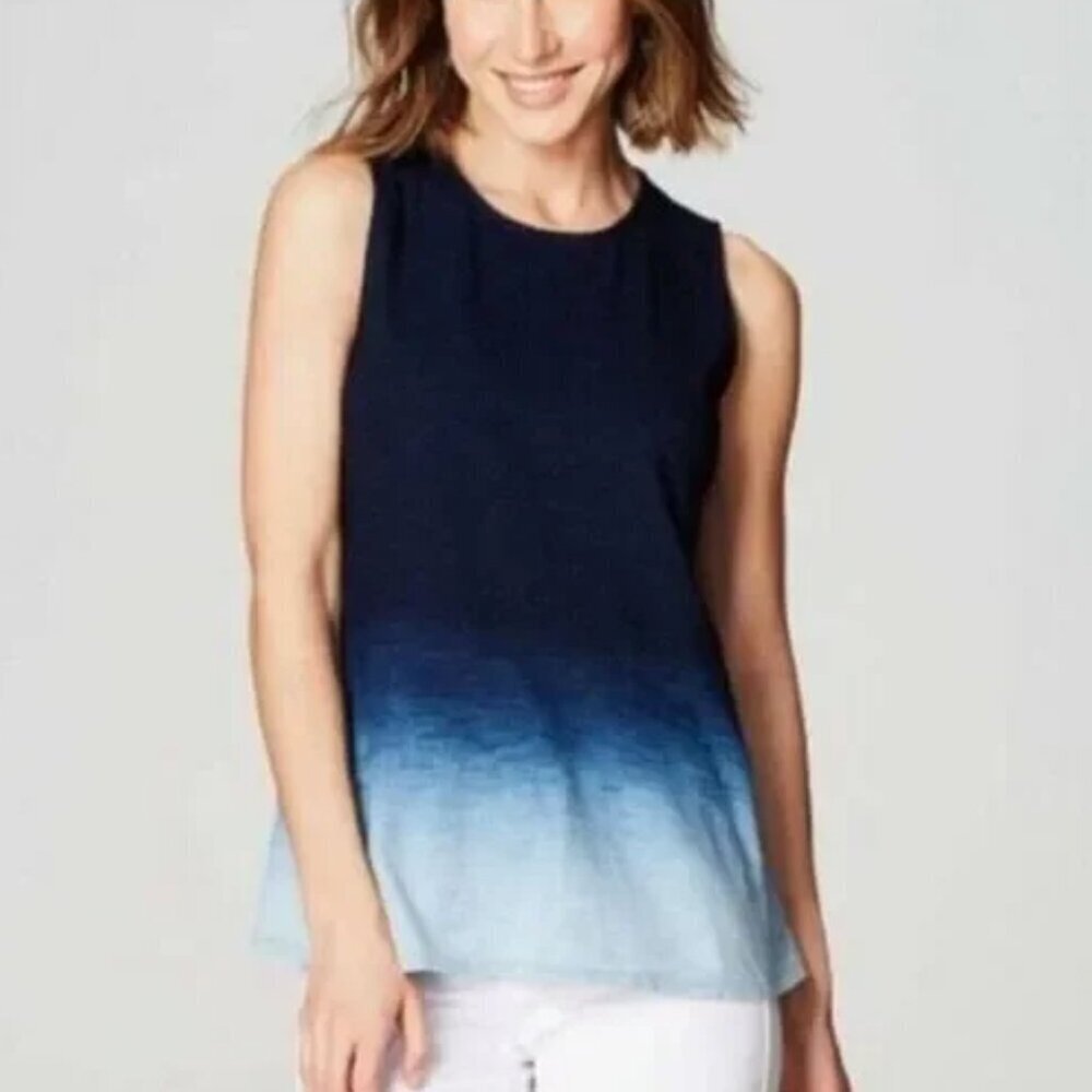 J.Jill Pure Jill Indigo Knit Dip Dyed Peplum Sleeveless Tank Top Large Tall Boho